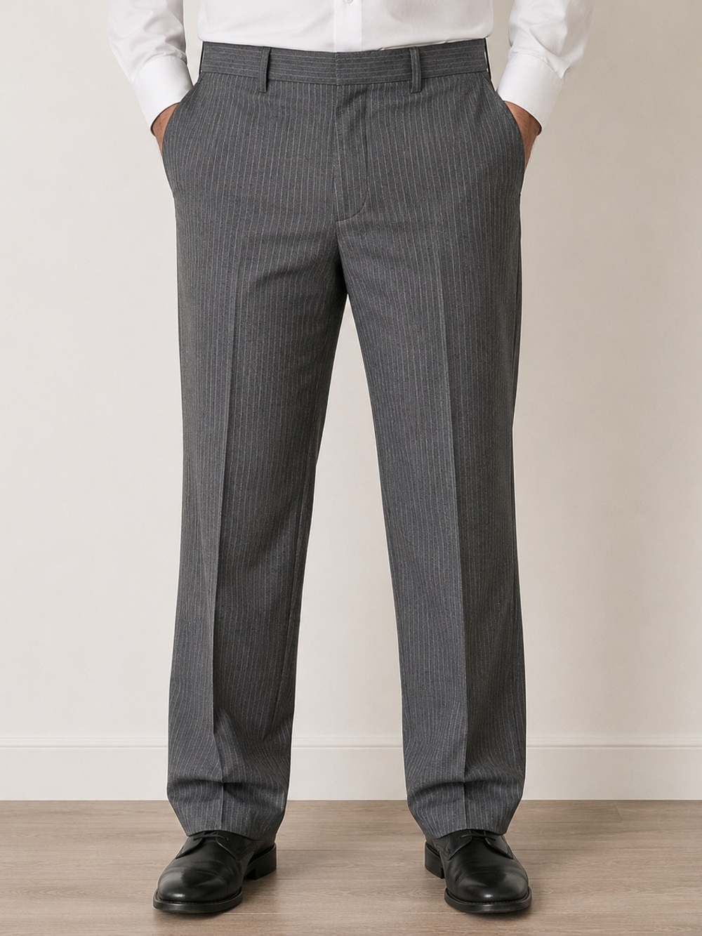 Merona Men’s Dress Pants 36x32 Gray Pinstripe Flat Front Straight Leg